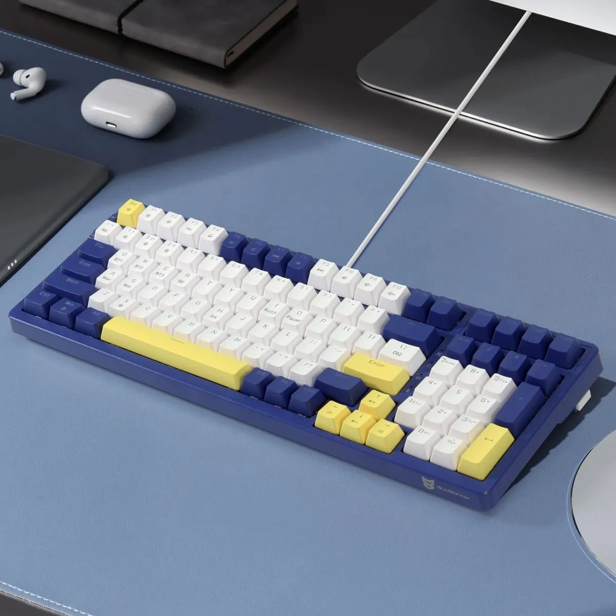 Wireless Mechanical Keyboard, Triple Mode 2.4G/USB-C/BT Gaming Keyboard 100 Keys Ice-Blue Backlit, Red Switch Keyboard | Rechargeable Keyboard | Mechanical Gaming Keyboard | Blue/White/Yellow