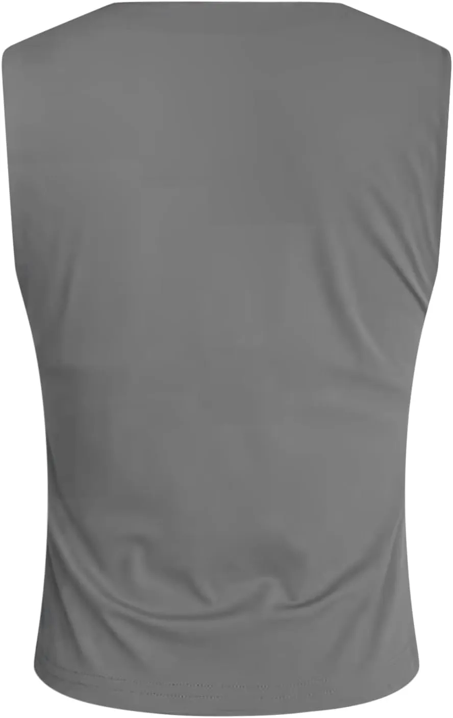 Women Square Neck Sleeveless Double Layer Tight Tank Top For Women Camisole Half Slip