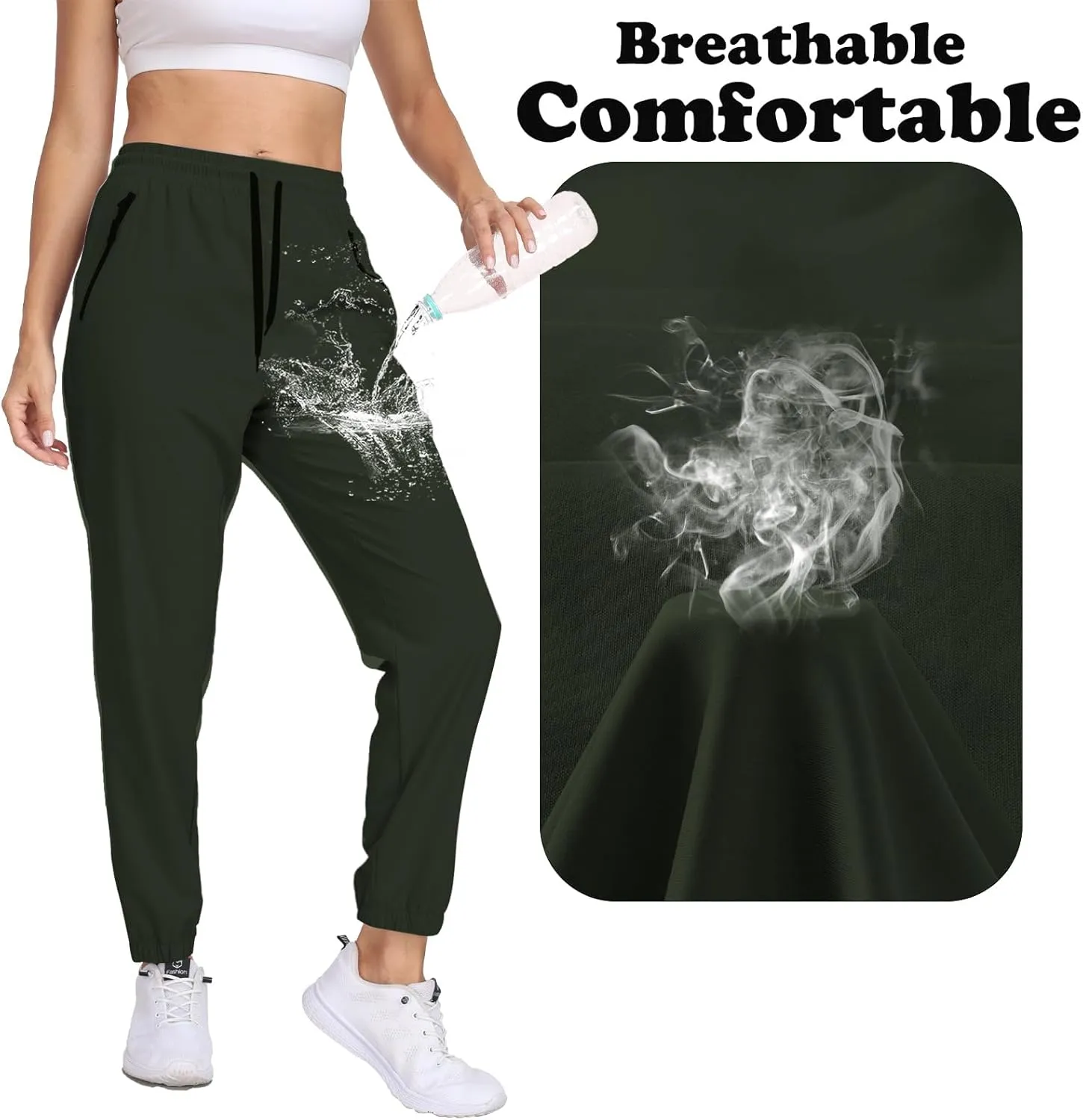 Womens Hiking Pants Waterproof Quick Dry Elastic Waist Drawstring Sweatpants UPF 50  Lightweight Travel Casual