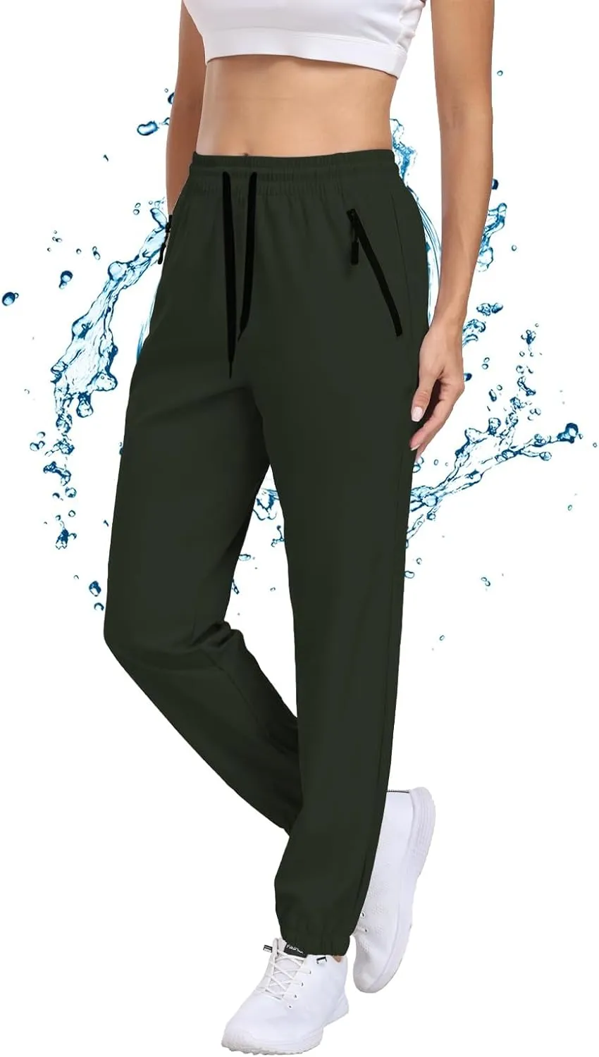Womens Hiking Pants Waterproof Quick Dry Elastic Waist Drawstring Sweatpants UPF 50  Lightweight Travel Casual