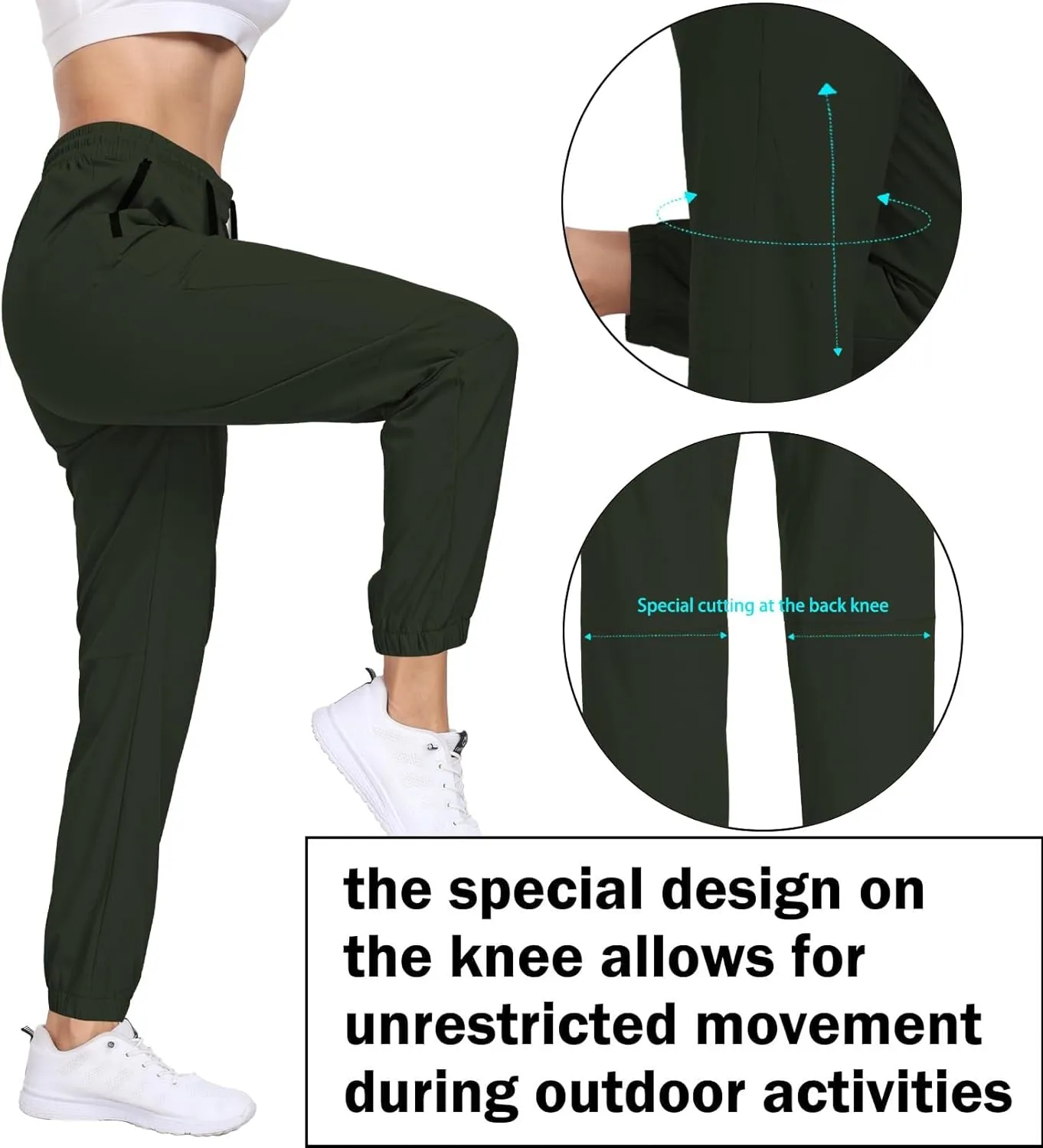 Womens Hiking Pants Waterproof Quick Dry Elastic Waist Drawstring Sweatpants UPF 50  Lightweight Travel Casual