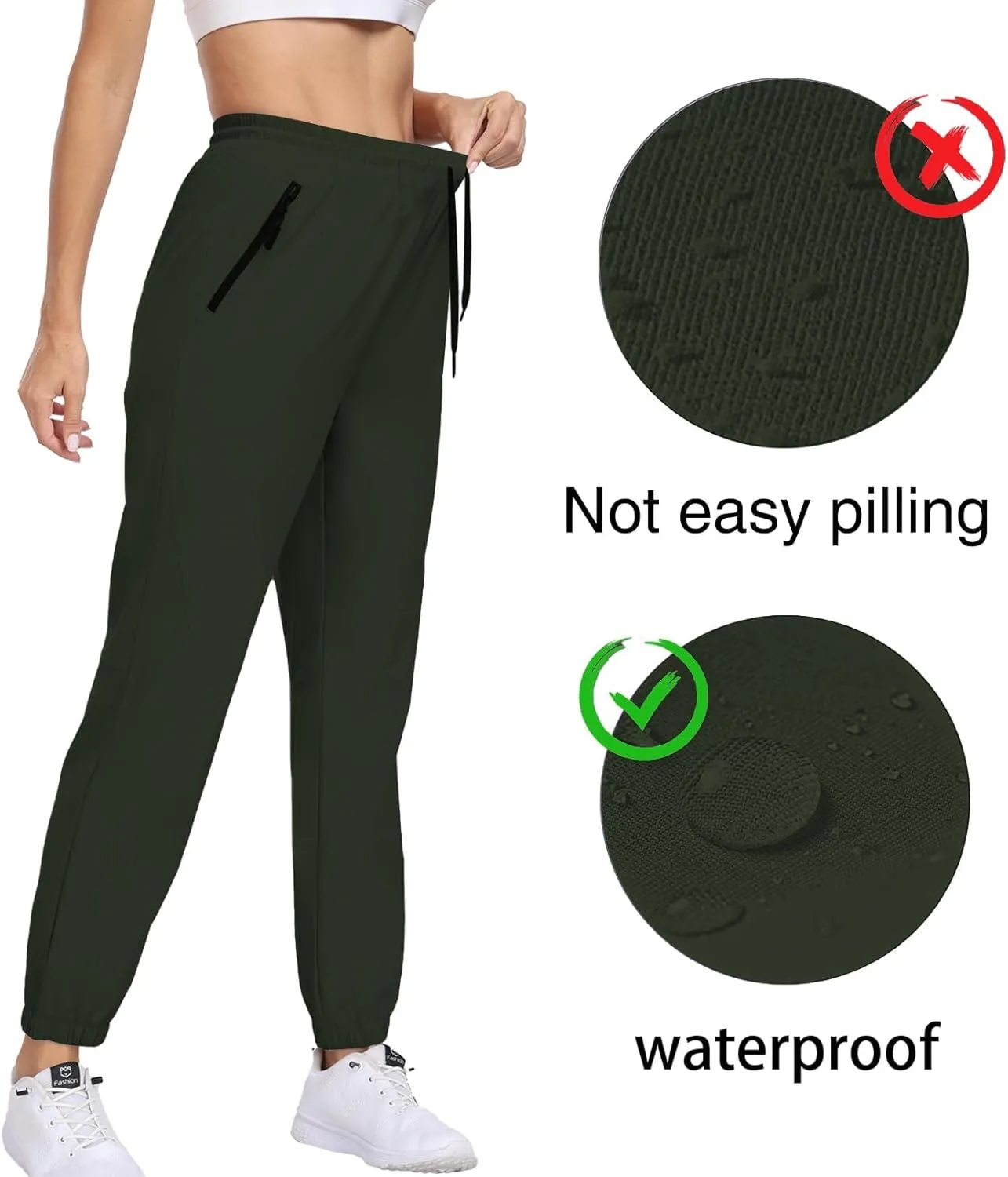 Womens Hiking Pants Waterproof Quick Dry Elastic Waist Drawstring Sweatpants UPF 50  Lightweight Travel Casual