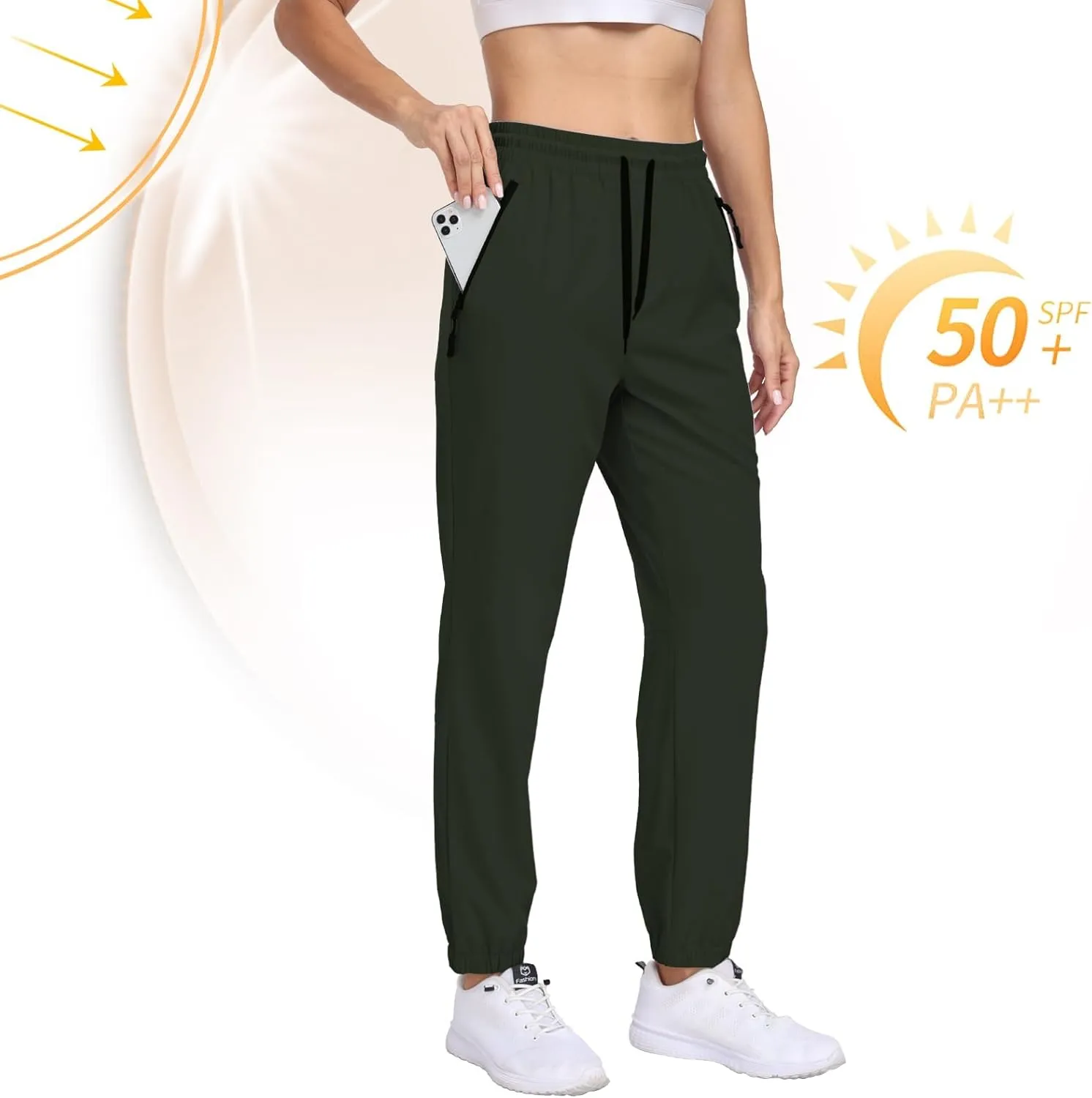 Womens Hiking Pants Waterproof Quick Dry Elastic Waist Drawstring Sweatpants UPF 50  Lightweight Travel Casual
