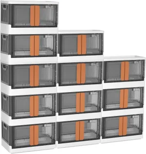 Wondersome Collapsible Storage Bins - 12-Pack of Large 8.5-Gallon/33.8-Quart Stackable Wheeled Clothing, Shoe, Bedroom, Office Organizer - Foldable Containers and Assembles in Second - US-Based Brand