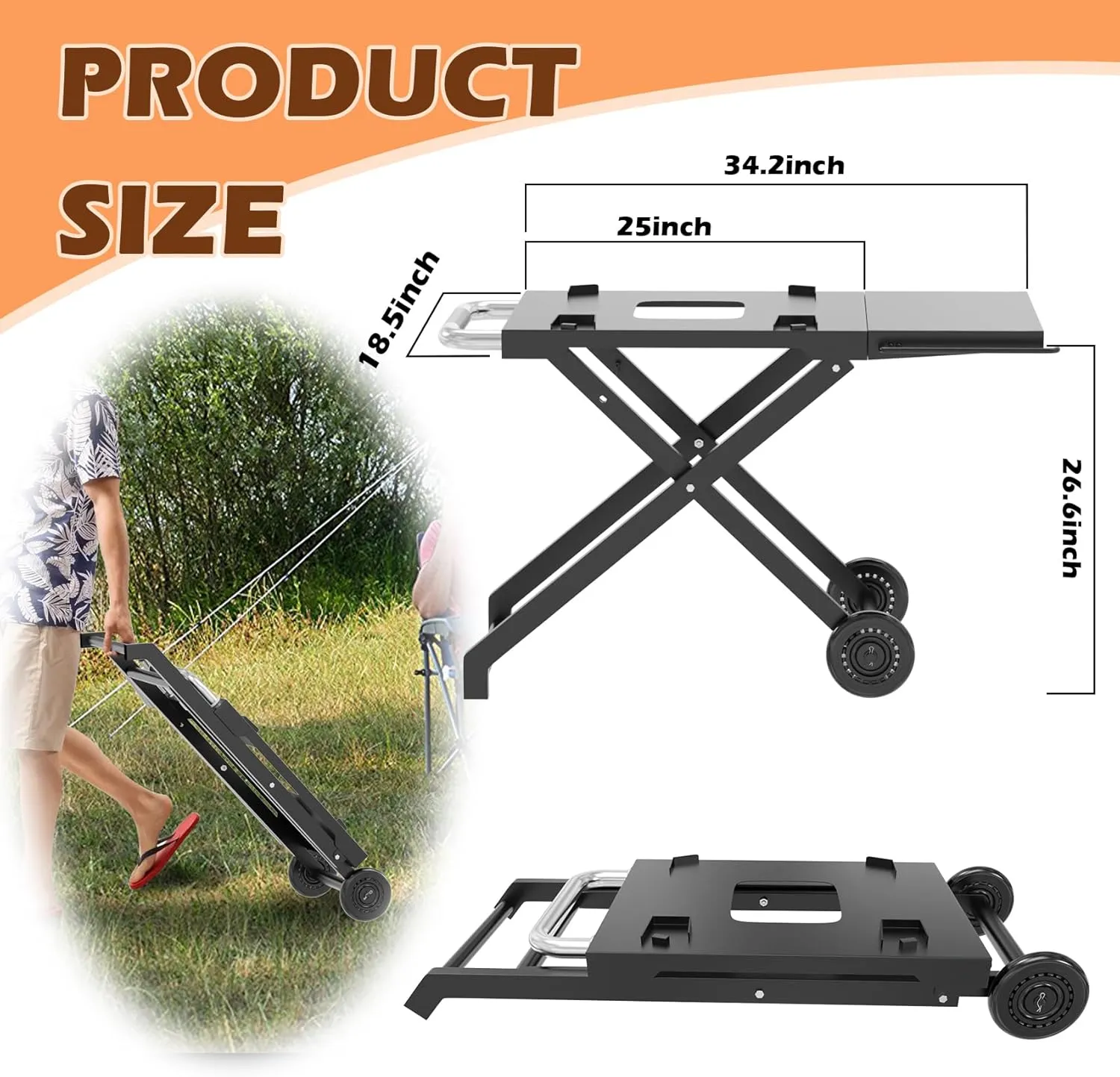 Woodfire Outdoor Grill Stand for Ninja Woodfire OG700 Series, Collapsible Outdoor Grill Stand for Ninja OG701 OG751 Woodfire Accessories Portable Grill Cart with Wheels for Outside Camping