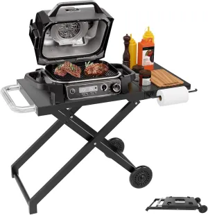 Woodfire Outdoor Grill Stand for Ninja Woodfire OG700 Series, Collapsible Outdoor Grill Stand for Ninja OG701 OG751 Woodfire Accessories Portable Grill Cart with Wheels for Outside Camping