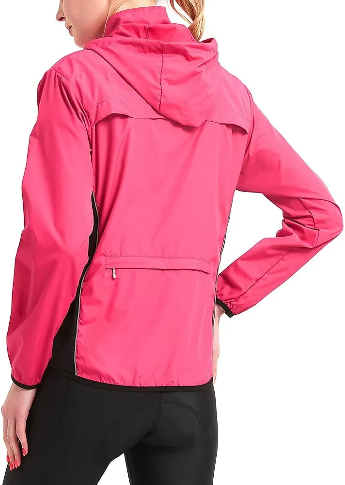 WOSAWE Women's Packable Cycling Jacket Water Resistance Running Hooded Windbreaker