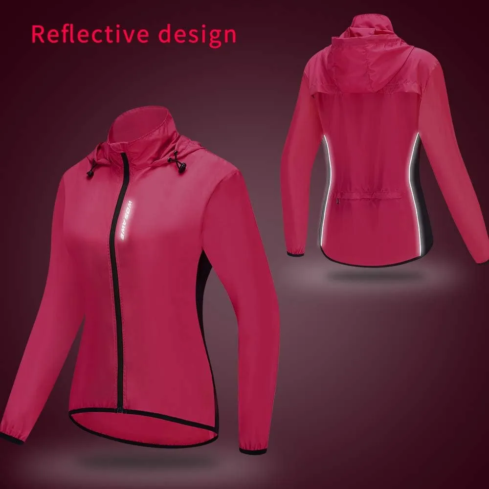 WOSAWE Women's Packable Cycling Jacket Water Resistance Running Hooded Windbreaker
