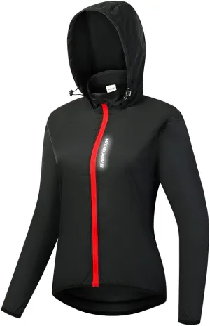 WOSAWE Women's Packable Cycling Jacket Water Resistance Running Hooded Windbreaker
