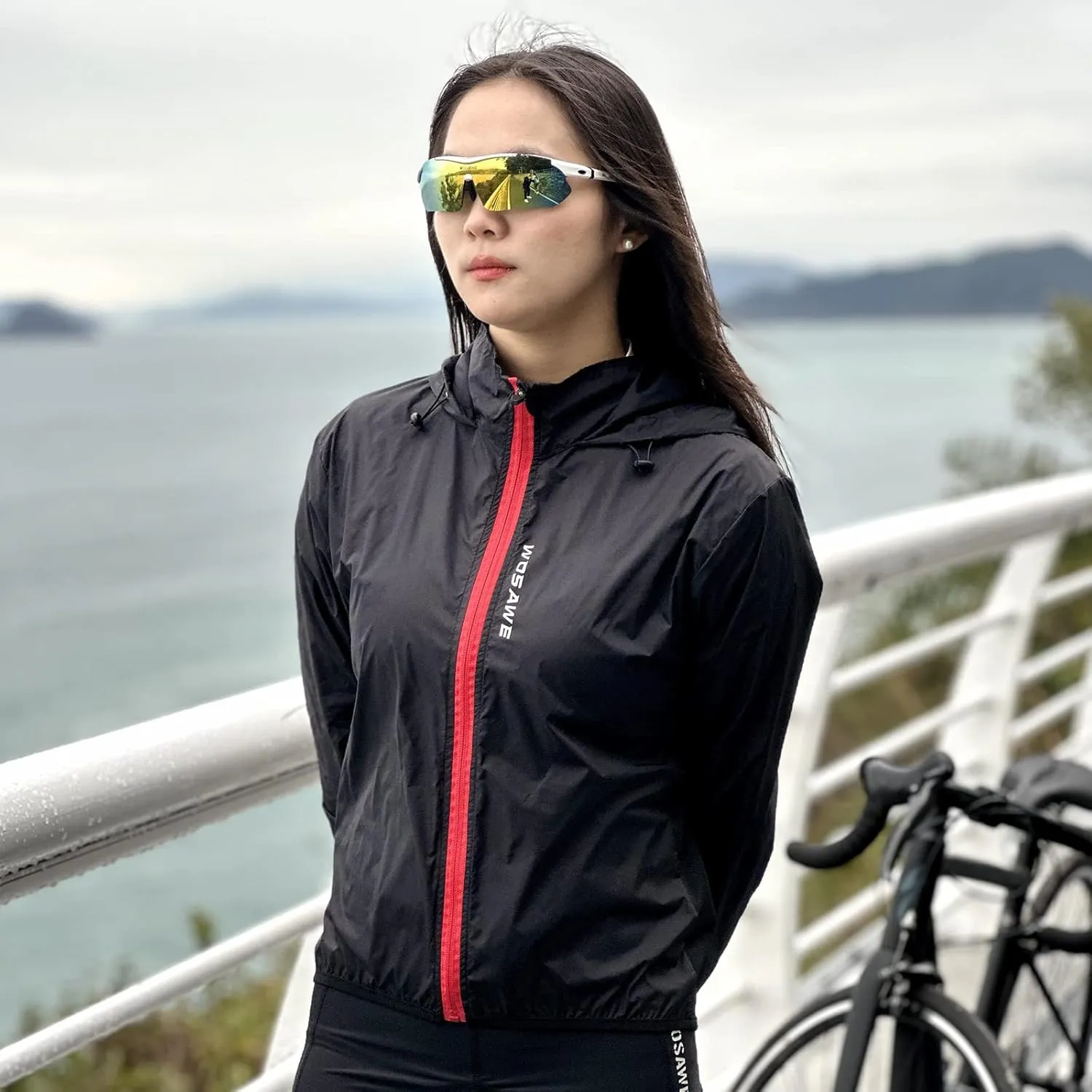 WOSAWE Women's Packable Cycling Jacket Water Resistance Running Hooded Windbreaker