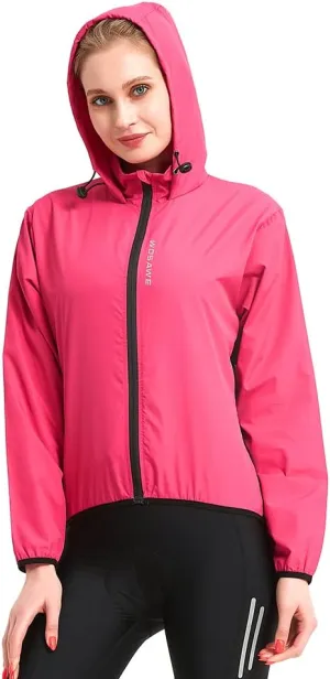 WOSAWE Women's Packable Cycling Jacket Water Resistance Running Hooded Windbreaker