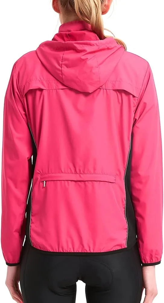 WOSAWE Women's Packable Cycling Jacket Water Resistance Running Hooded Windbreaker