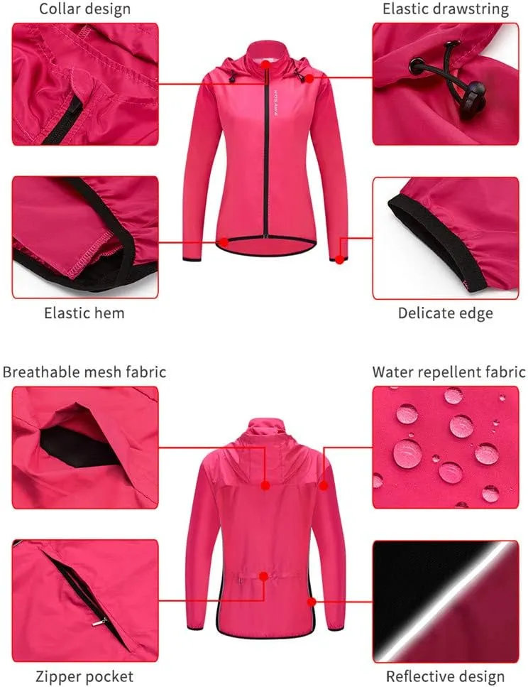 WOSAWE Women's Packable Cycling Jacket Water Resistance Running Hooded Windbreaker