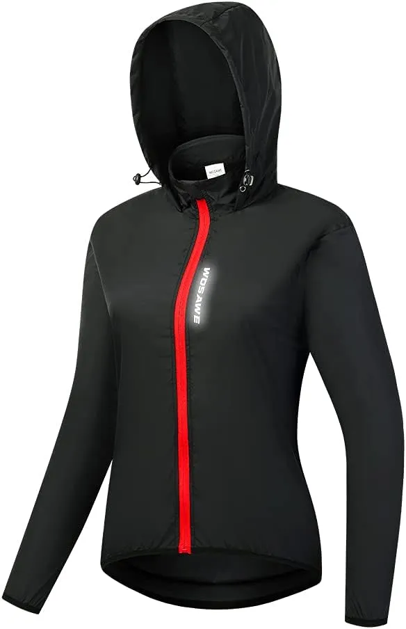 WOSAWE Women's Packable Cycling Jacket Water Resistance Running Hooded Windbreaker