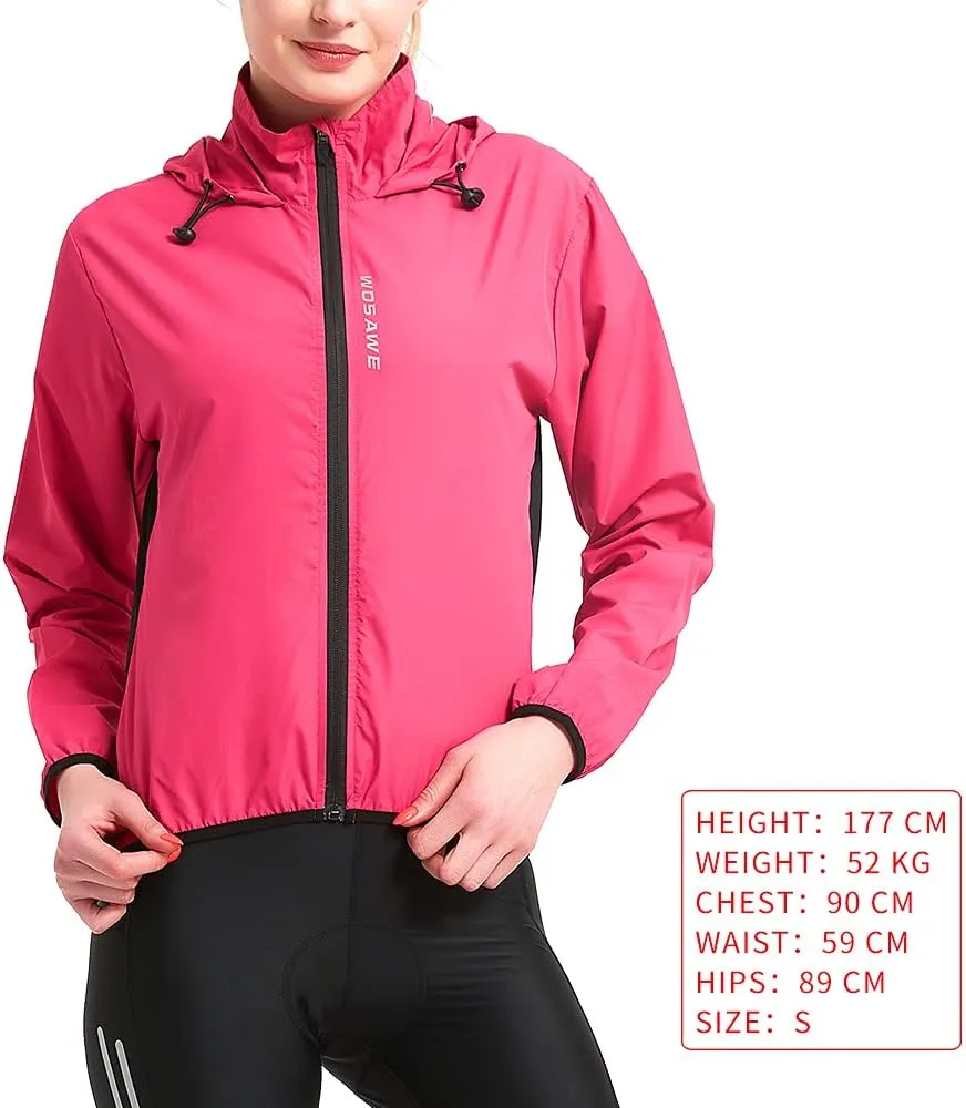 WOSAWE Women's Packable Cycling Jacket Water Resistance Running Hooded Windbreaker