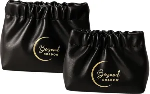 Wrinkled Bag for Women, 2-Pouch Travel Kit Set – Soft PU Plush Cosmetic Organizer Bags, Portable & Foldable Makeup Storage (Black, Small & Medium Sizes)