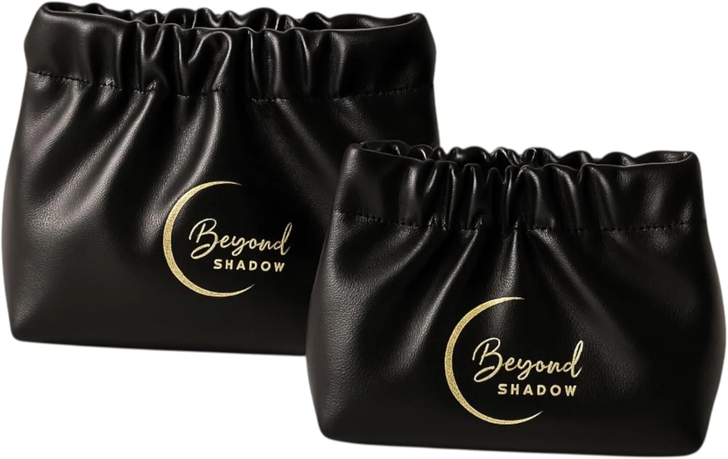 Wrinkled Bag for Women, 2-Pouch Travel Kit Set – Soft PU Plush Cosmetic Organizer Bags, Portable & Foldable Makeup Storage (Black, Small & Medium Sizes)