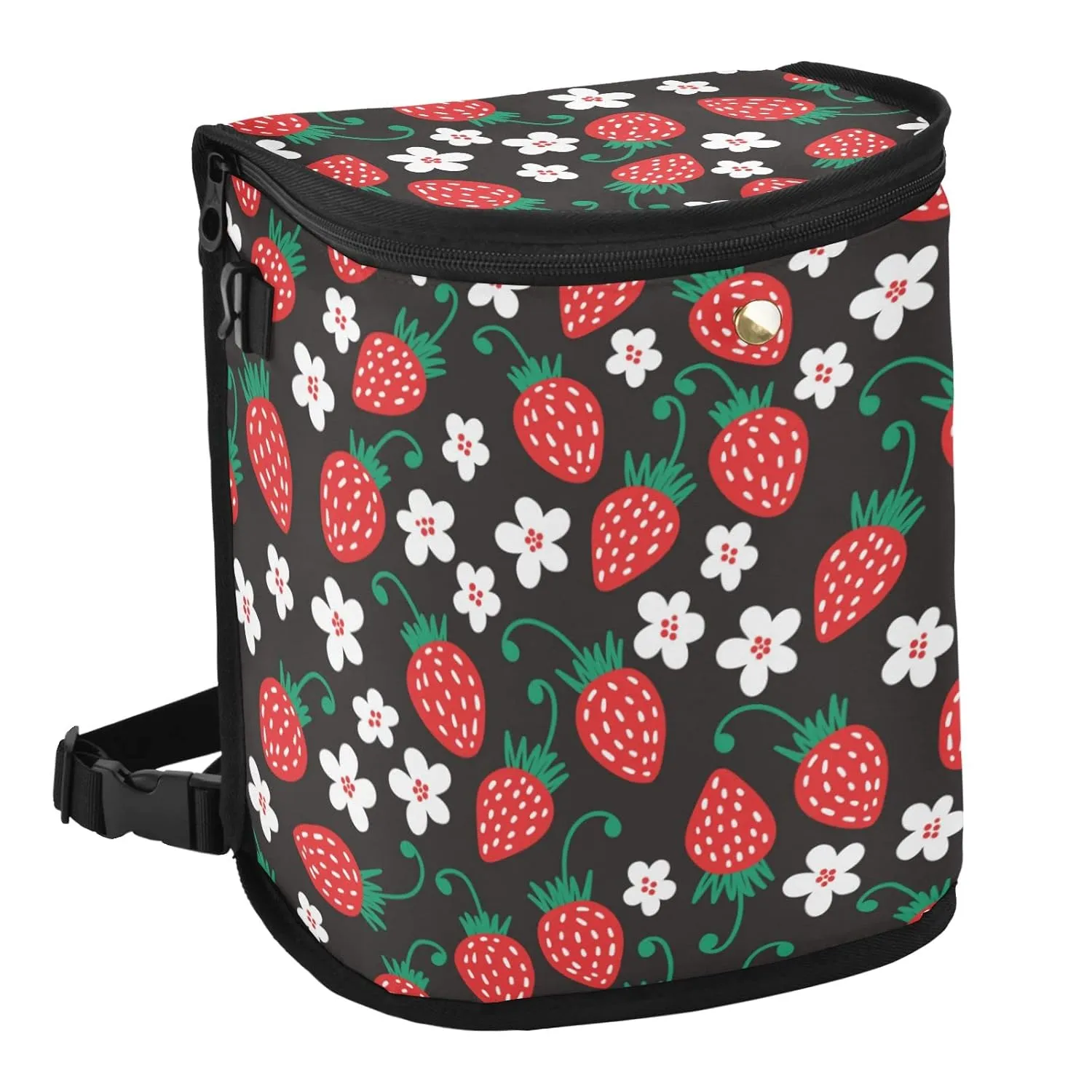 Wudan Car Trash Can with Lid Fruit Strawberry Floral Black Waterproof Leak Proof Hanging Garbage Bin Car Organizers and Storage for Back Seat Office Deco
