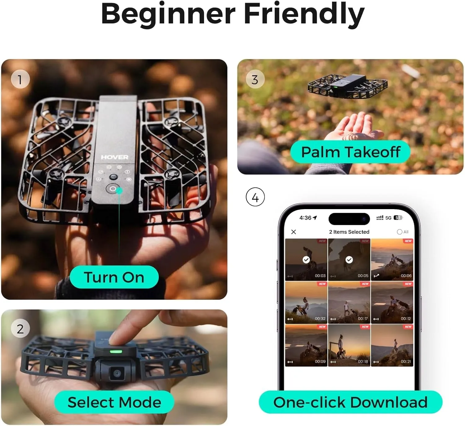 X1 Drone with Camera, Self-Flying Camera Drone with Follow Me Mode, Foldable Mini Drone with HDR Video Capture, Palm Takeoff, Intelligent Flight Paths, Hands-Free Control Black (Combo)