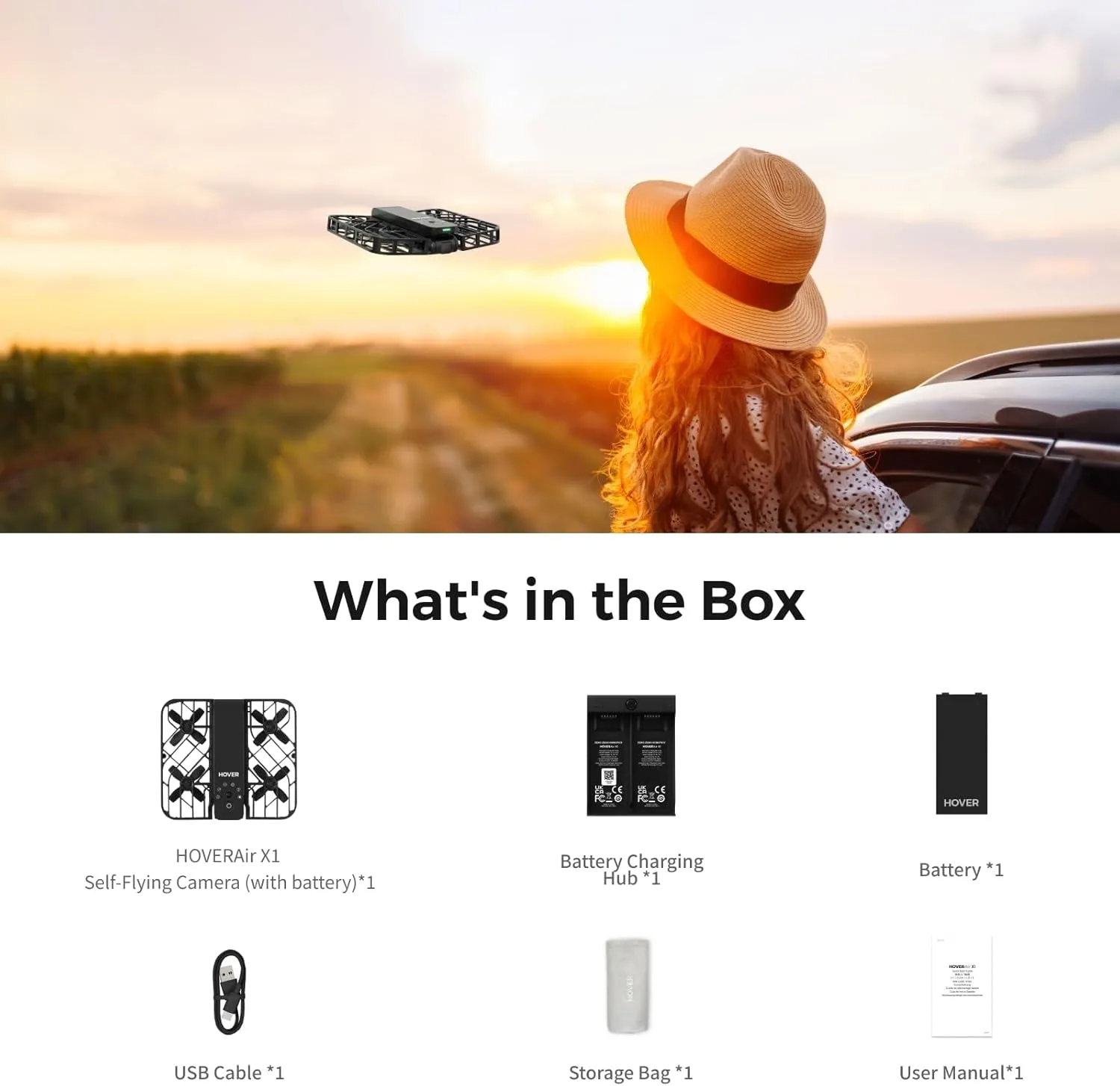 X1 Drone with Camera, Self-Flying Camera Drone with Follow Me Mode, Foldable Mini Drone with HDR Video Capture, Palm Takeoff, Intelligent Flight Paths, Hands-Free Control Black (Combo)