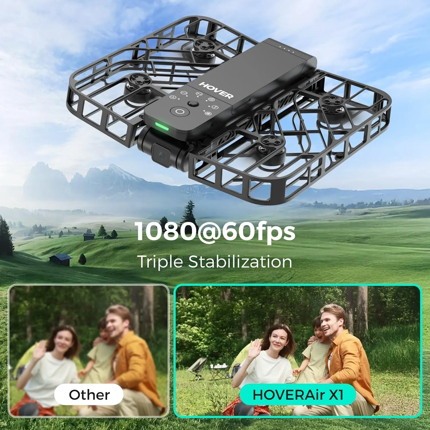 X1 Drone with Camera, Self-Flying Camera Drone with Follow Me Mode, Foldable Mini Drone with HDR Video Capture, Palm Takeoff, Intelligent Flight Paths, Hands-Free Control Black (Combo)