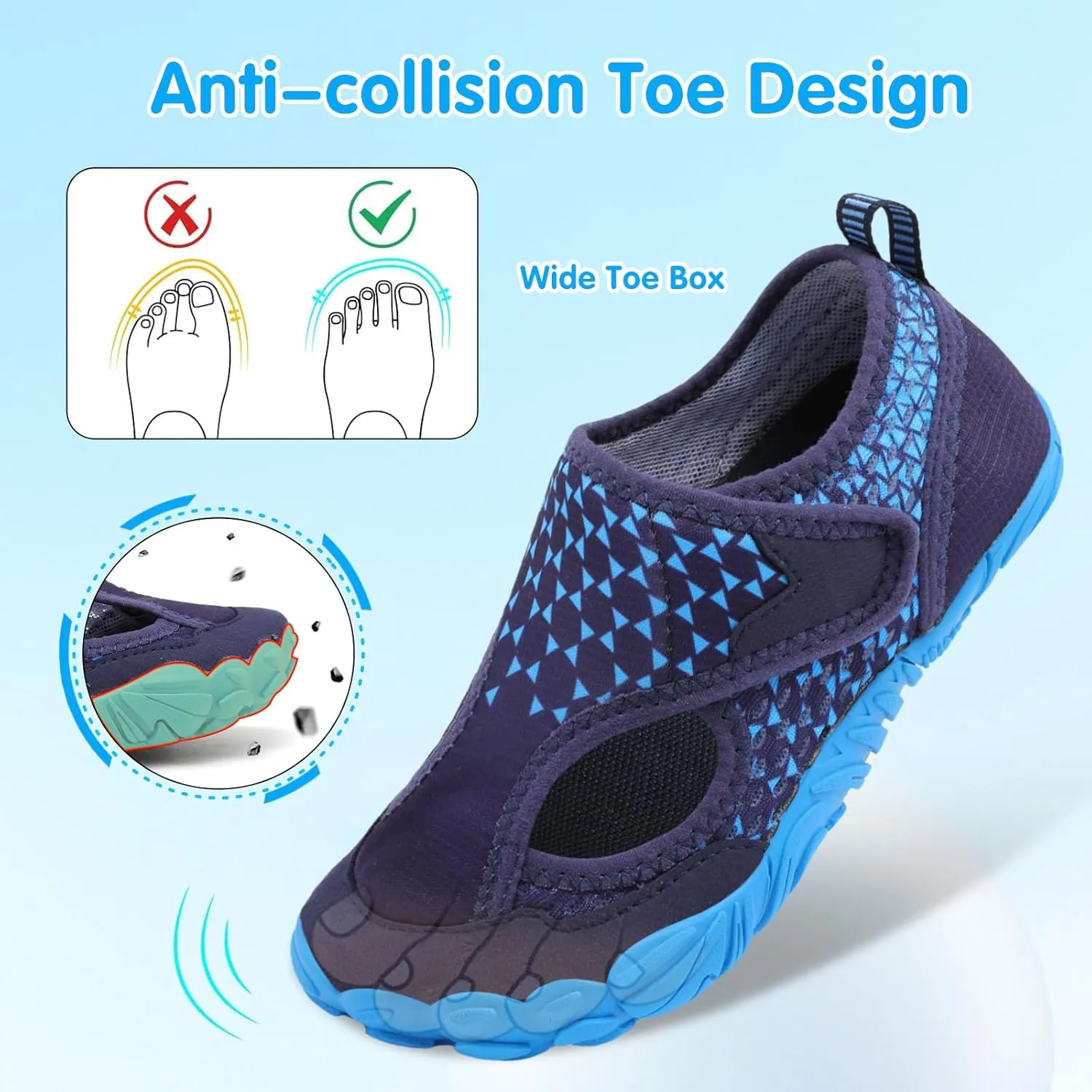 XIHALOOK Water Shoes for Kids Boys Girls Wide Toe Barefoot Quick Dry for Beach Swim Pool Surf Aqua Sports
