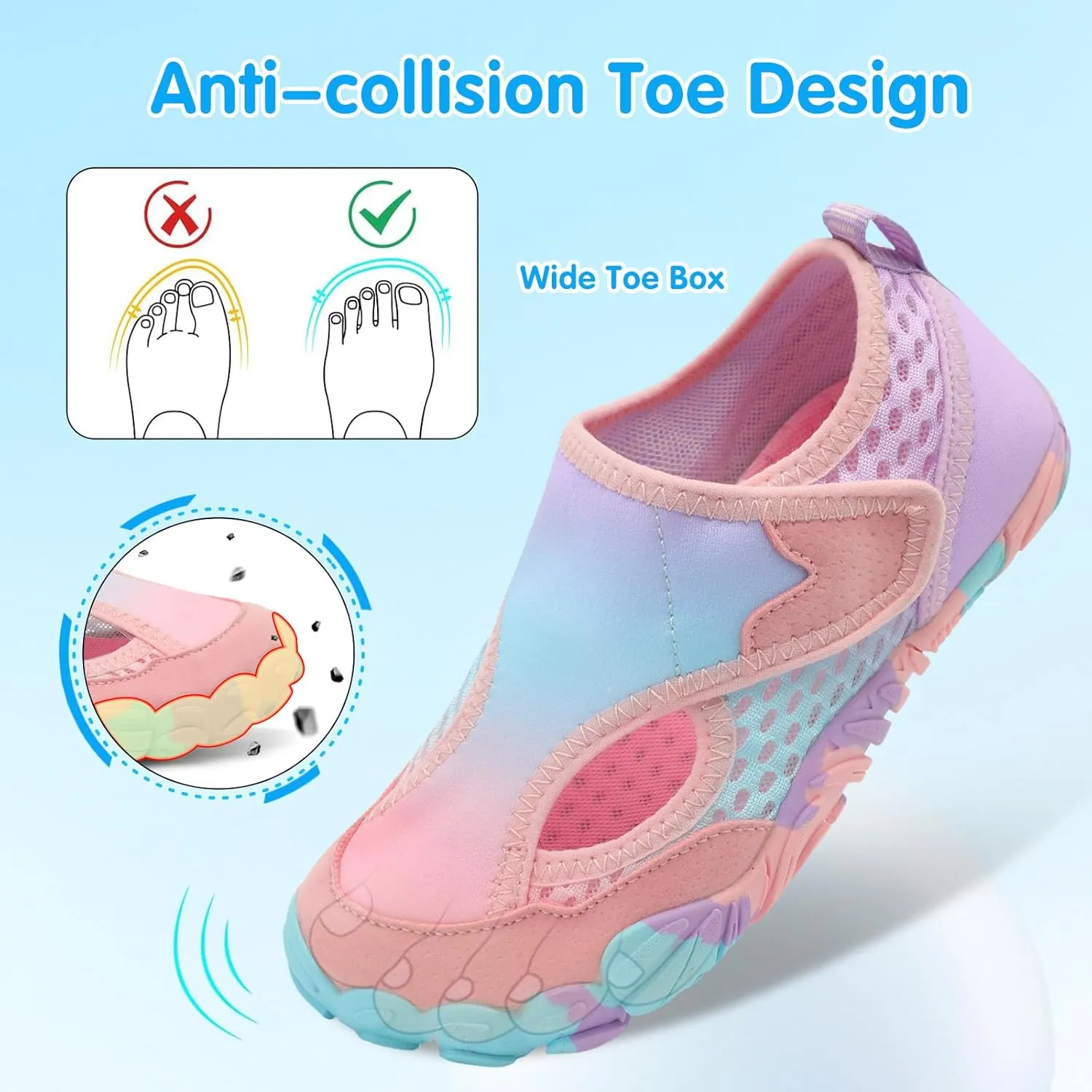 XIHALOOK Water Shoes for Kids Boys Girls Wide Toe Barefoot Quick Dry for Beach Swim Pool Surf Aqua Sports