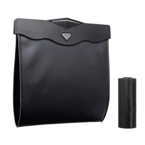 XSUPER Hanging Car Trash Bag with Smart LED, Magnetic Car Trash Can,Waterproof PU Leather Car Garbage Can, Multipurpose Garbage Bag for Car Back Seat with 15 PCS Disposable Rubbish Bags, Black