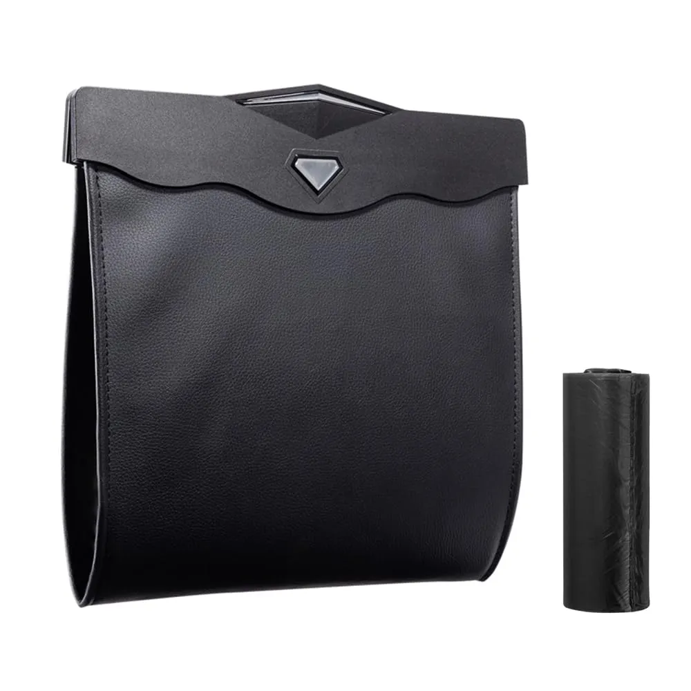 XSUPER Hanging Car Trash Bag with Smart LED, Magnetic Car Trash Can,Waterproof PU Leather Car Garbage Can, Multipurpose Garbage Bag for Car Back Seat with 15 PCS Disposable Rubbish Bags, Black