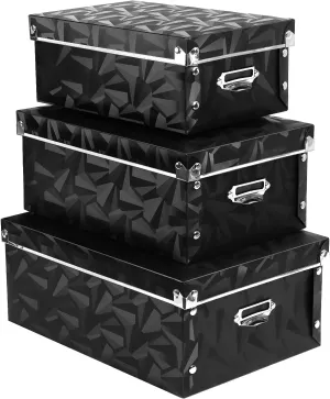 XUCHUN Foldable Storage Boxes with Lids 3 Pack Plastic Collapsible Storage Bins with Handles for Clothes, Cosmetic,Books