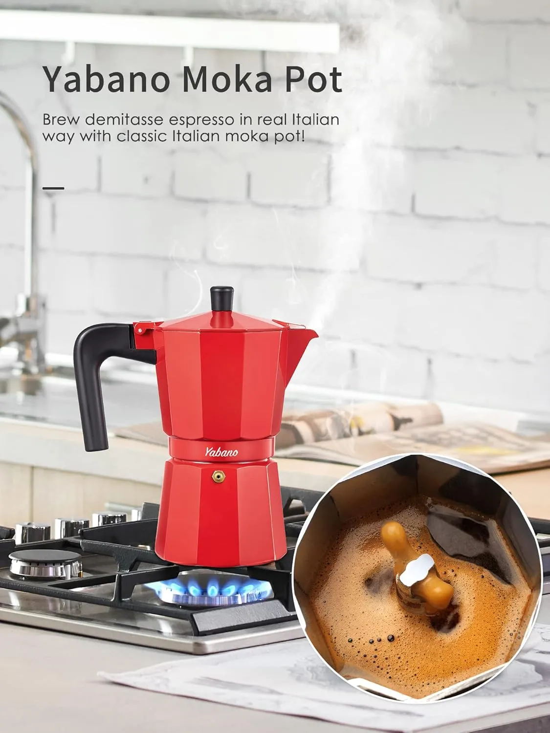 Yabano Stovetop Espresso Maker, 9 Cups Moka Coffee Pot Italian Espresso for Gas or Electric Ceramic Stovetop, Italian Coffee maker for Cappuccino or Latte