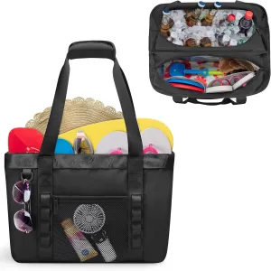 Yarwo Large Beach Bag with Cooler Section, XL Beach Vacation Tote Bag with Wet Dry Pockets and Luggage Strap for Swim, Pool