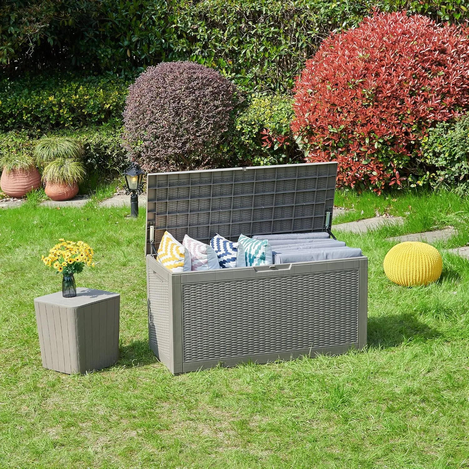 YITAHOME 100 Gallon Large Resin Deck Box Outdoor Storage Boxes for Patio Furniture, Outdoor Cushions, Garden Tools and Pool Supplies-Waterproof,Lockable (Taupe)