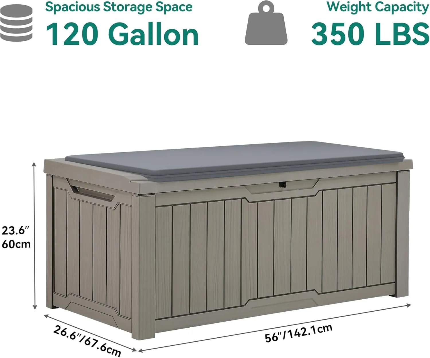 YITAHOME 120 Gallon Outdoor Storage Deck Box with Cushion, Large Resin Patio Storage for Outdoor Pillows, Garden Tools and Pool-Supplies, Waterproof, Lockable (Taupe)