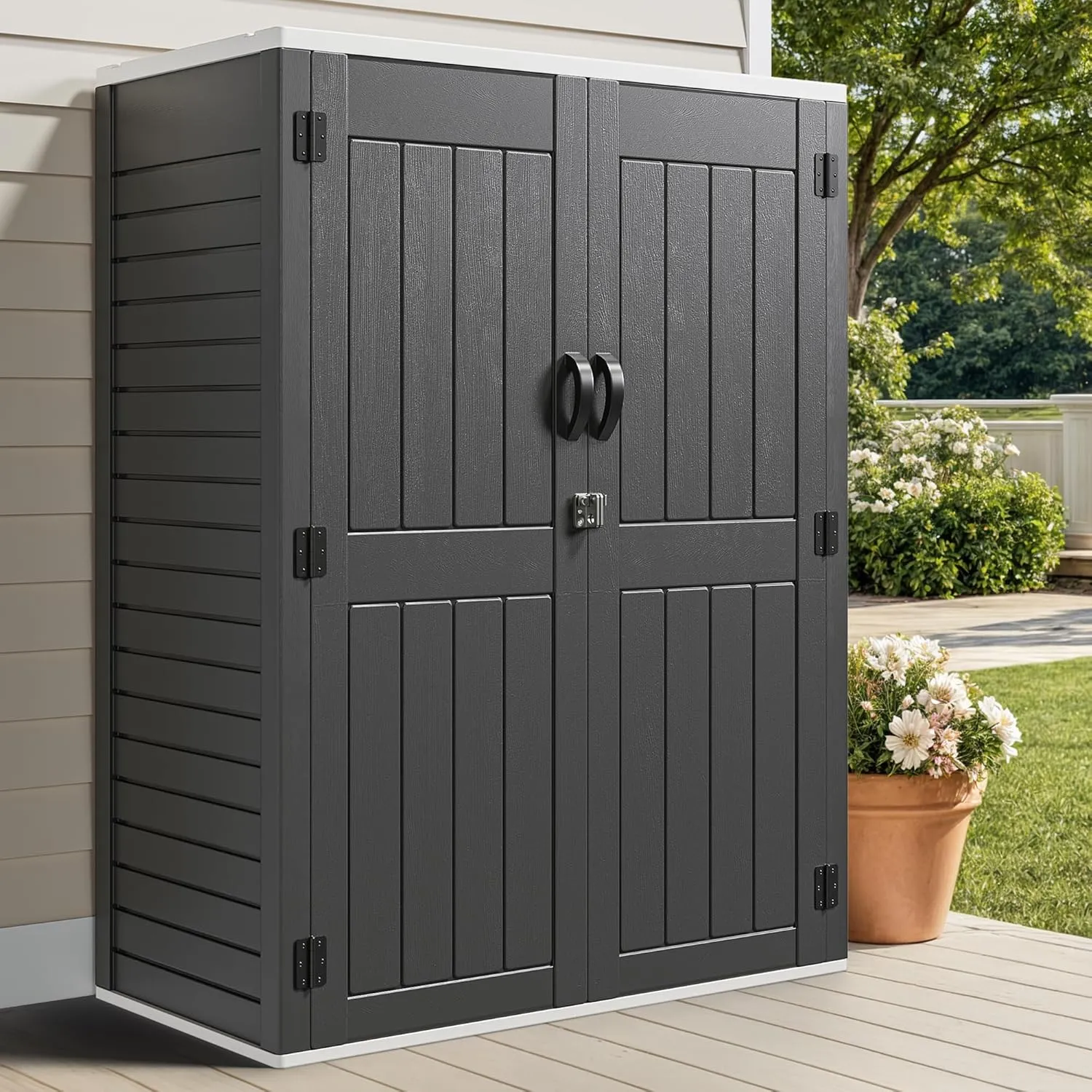 YITAHOME 59 Cuft Outdoor Tall Storage Shed, Waterproof Vertical Resin Shed for Garden, Garage, Patio, Lockable Tool Storage, No Shelves Included, Dark Gray