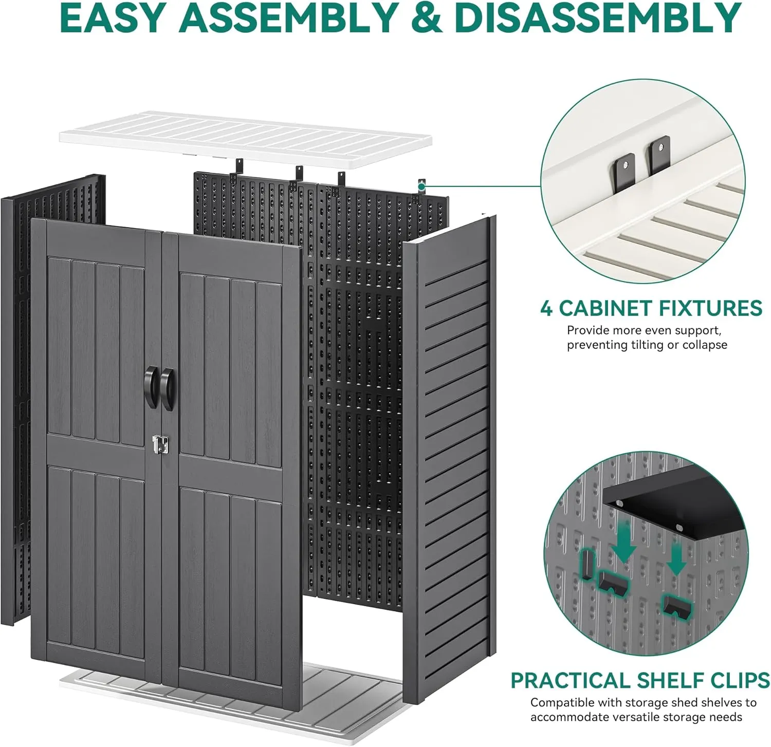YITAHOME 59 Cuft Outdoor Tall Storage Shed, Waterproof Vertical Resin Shed for Garden, Garage, Patio, Lockable Tool Storage, No Shelves Included, Dark Gray