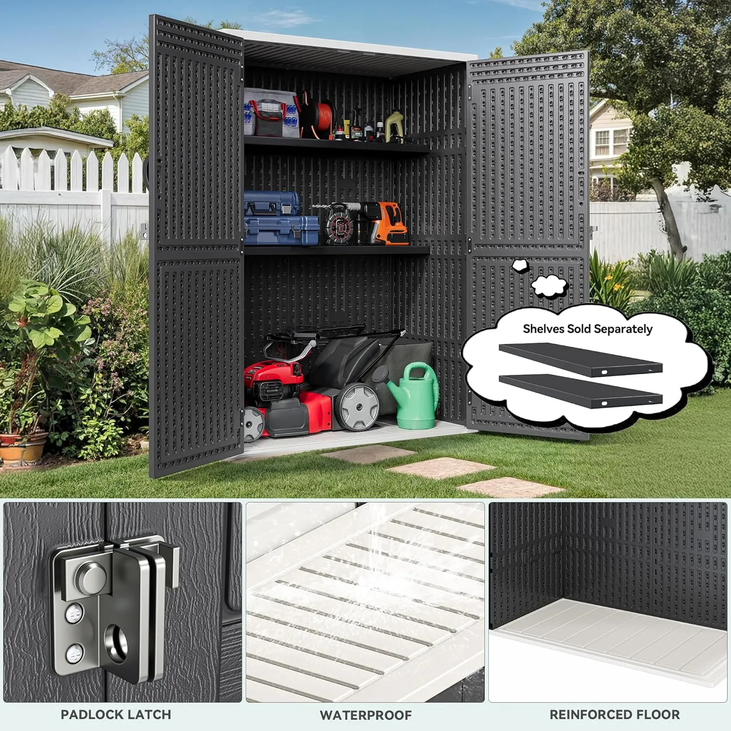 YITAHOME 59 Cuft Outdoor Tall Storage Shed, Waterproof Vertical Resin Shed for Garden, Garage, Patio, Lockable Tool Storage, No Shelves Included, Dark Gray