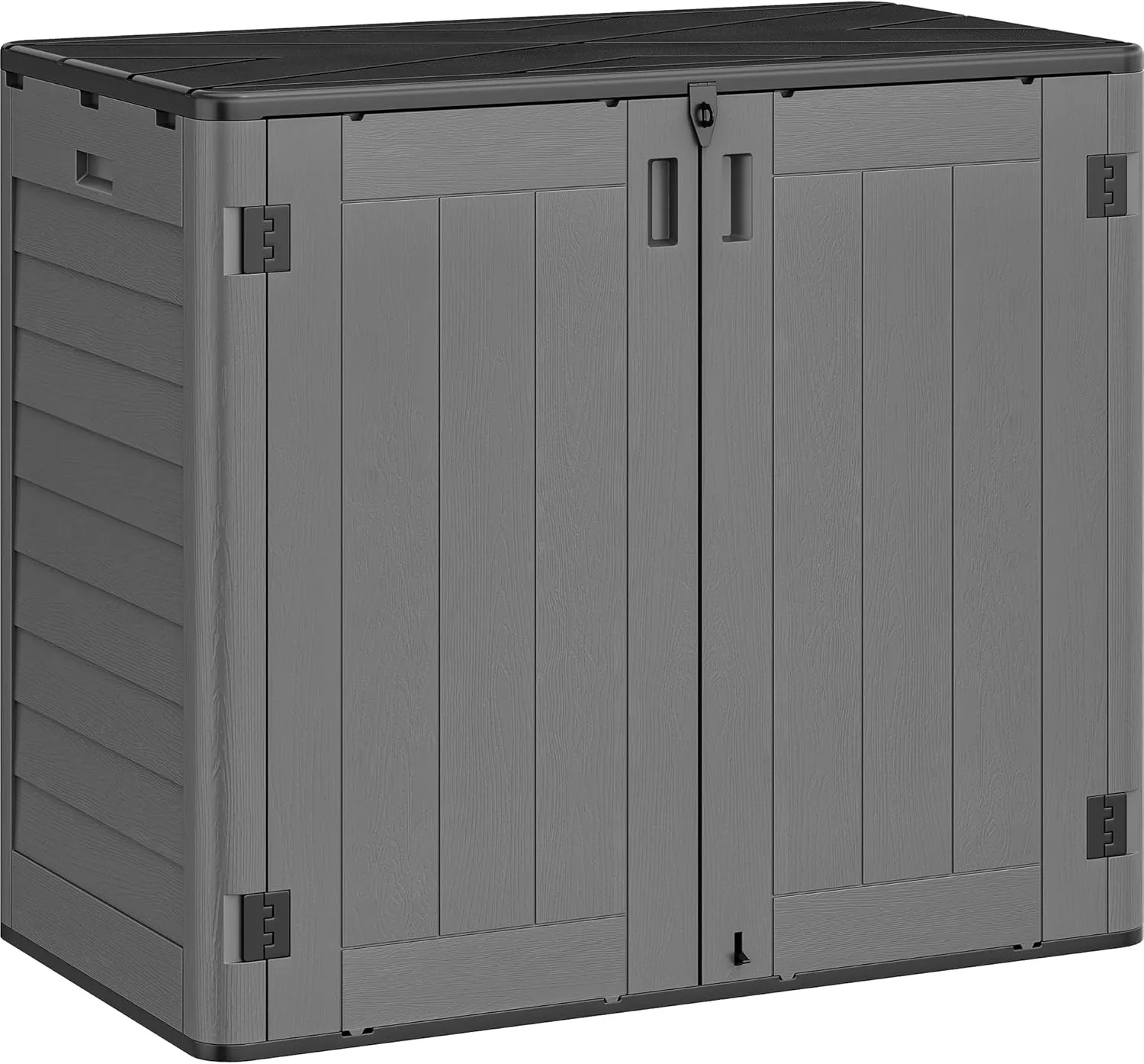 YITAHOME Outdoor Storage Shed w/o Shelf, 30 cu ft Horizontal Storage Shed Outdoor, Resin Waterproof Storage Cabinet for Garage, Poolside, Bikes, and Garden (Dark Gray   Black)