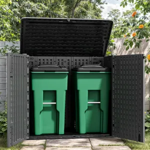 YITAHOME Outdoor Storage Shed w/o Shelf, 30 cu ft Horizontal Storage Shed Outdoor, Resin Waterproof Storage Cabinet for Garage, Poolside, Bikes, and Garden (Dark Gray   Black)