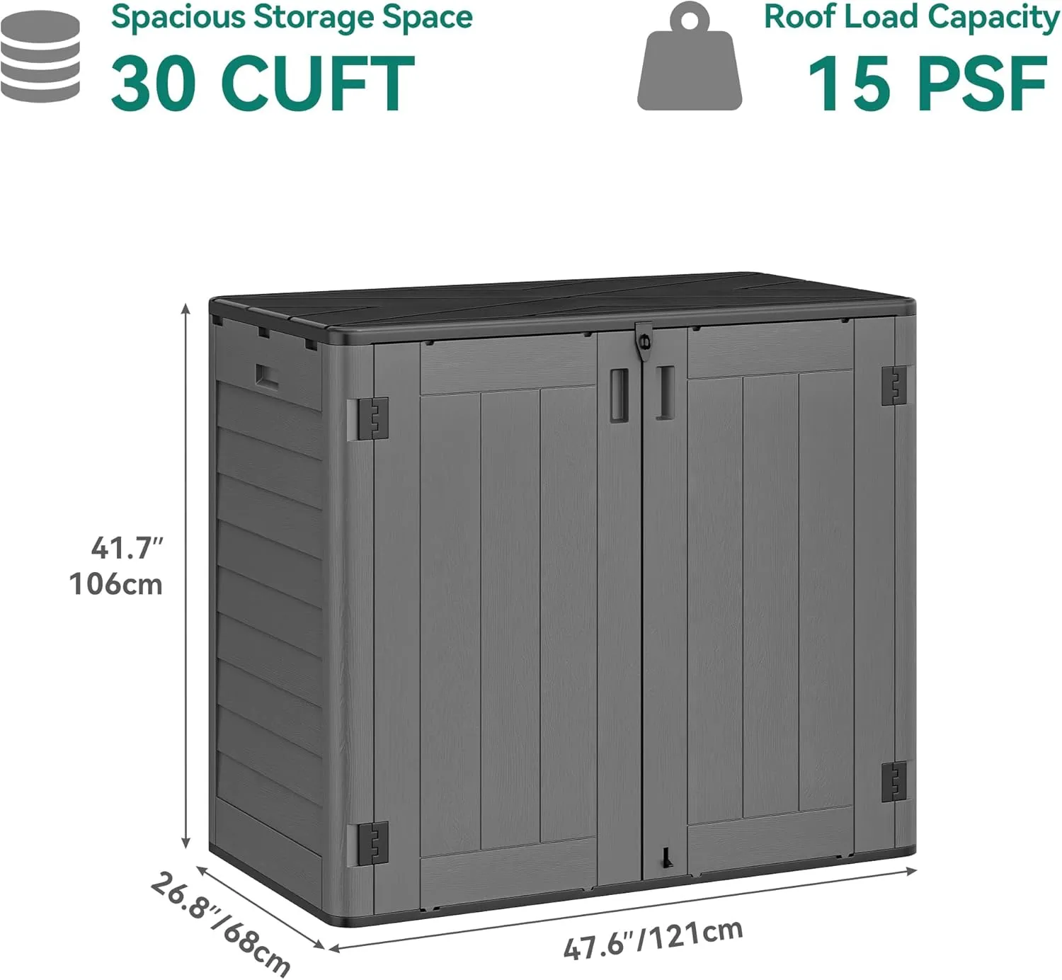 YITAHOME Outdoor Storage Shed w/o Shelf, 30 cu ft Horizontal Storage Shed Outdoor, Resin Waterproof Storage Cabinet for Garage, Poolside, Bikes, and Garden (Dark Gray   Black)