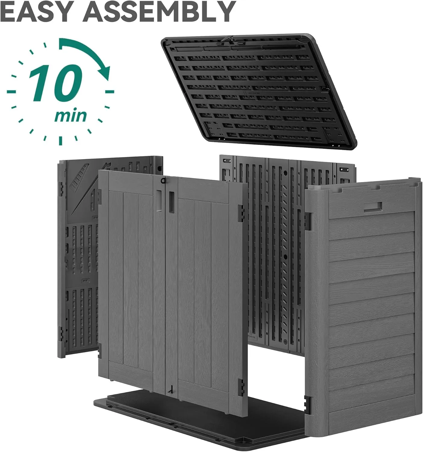 YITAHOME Outdoor Storage Shed w/o Shelf, 30 cu ft Horizontal Storage Shed Outdoor, Resin Waterproof Storage Cabinet for Garage, Poolside, Bikes, and Garden (Dark Gray   Black)