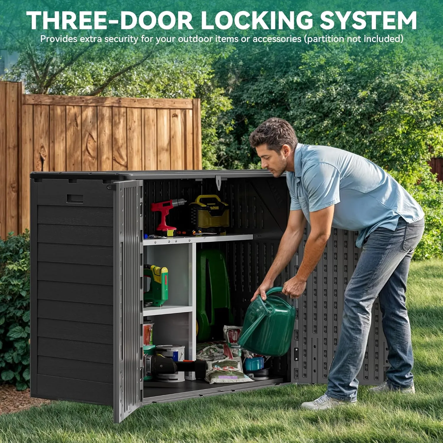 YITAHOME Outdoor Storage Shed w/o Shelf, 30 cu ft Horizontal Storage Shed Outdoor, Resin Waterproof Storage Cabinet for Garage, Poolside, Bikes, and Garden (Dark Gray   Black)