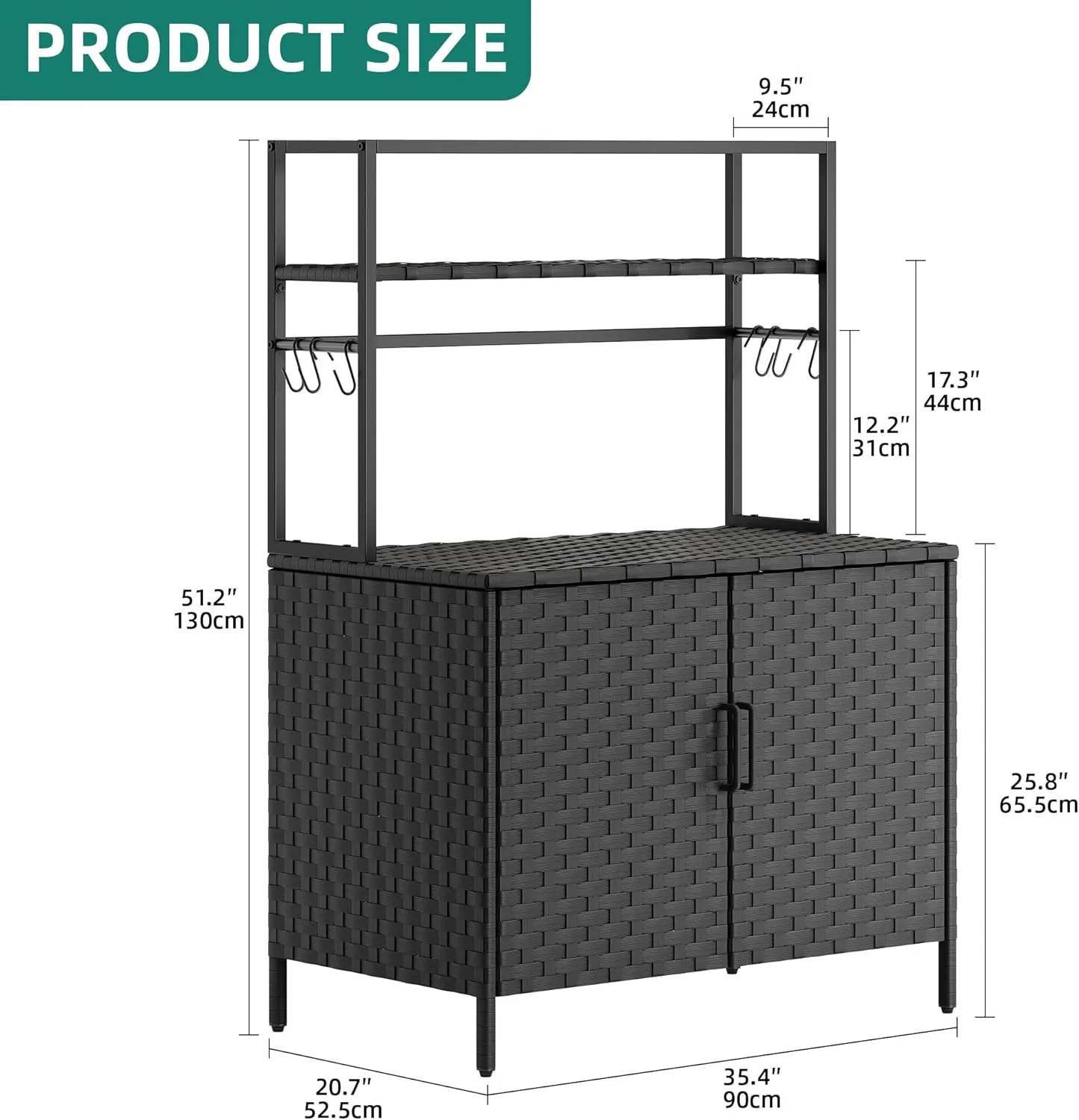 YITAHOME Wicker Pool Storage Bin Outdoor Waterproof, Heavy-Duty Storage Organizer Multi-functional for Pool Floats, Patio, Garden, Garage with 6 S-Hooks, Stable Stand (Black)