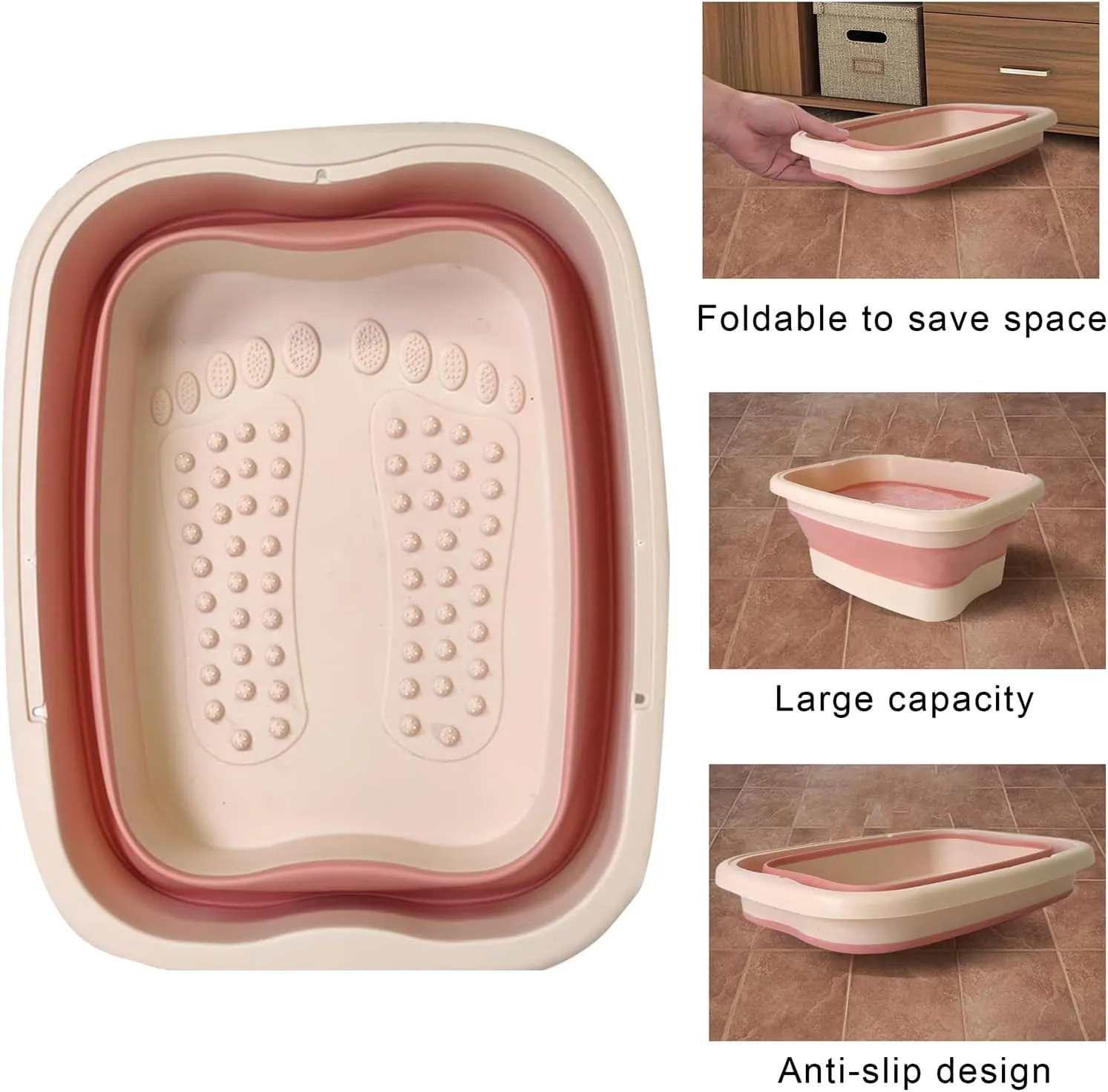 YOXIER Large Capacity Foot Bath Tub Foldable Plastic Footbath Tub for Camping Home Use Portable Swimming Pool Foot Bath Basin for Relaxing Soak Easy Storage Grey
