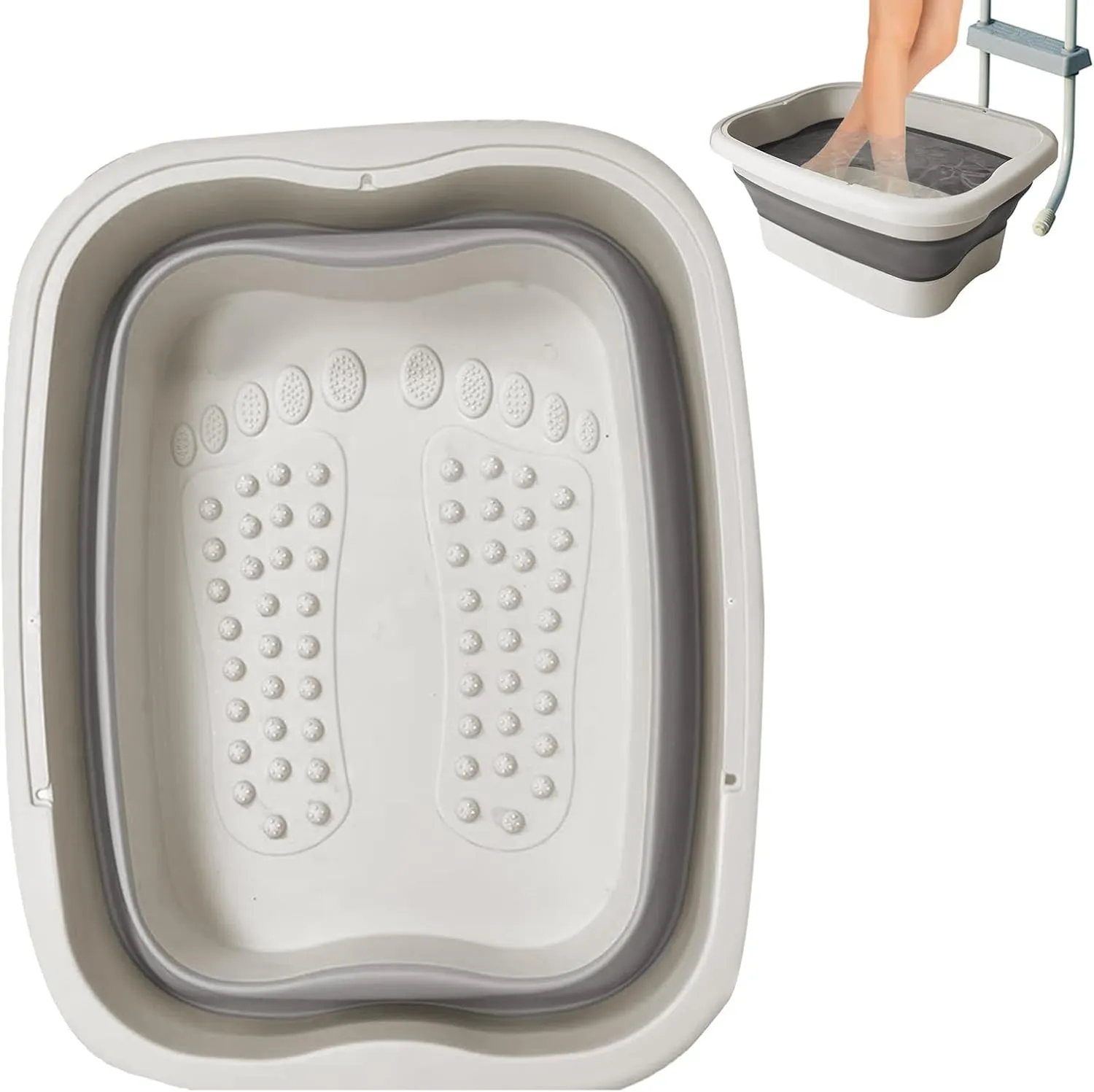 YOXIER Large Capacity Foot Bath Tub Foldable Plastic Footbath Tub for Camping Home Use Portable Swimming Pool Foot Bath Basin for Relaxing Soak Easy Storage Grey