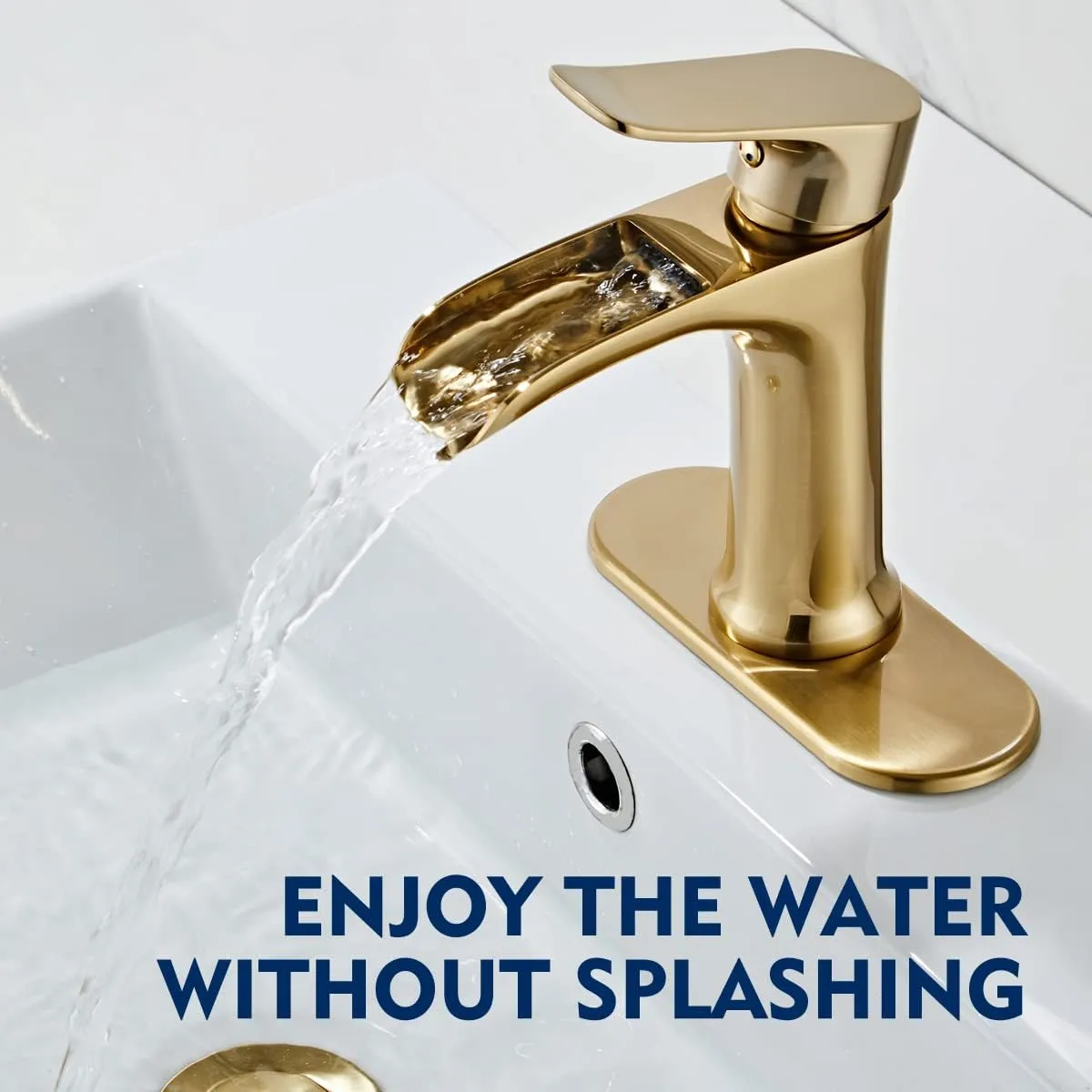 Yundoom Waterfall Bathroom Faucet - Brushed Gold, Single Handle, Pop Up Drain, Vanity Farmhouse Style