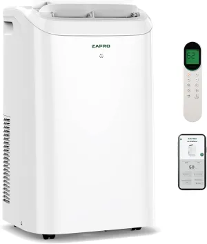ZAFRO 12,000 BTU (8000 BTU SACC) Portable Air Conditioners with WiFi, 44dB Ultra-Quiet, R32 Eco-Friendly,Fast Cooling in 30s, No Drainage Needed, Filter Cleaning Reminder, 360° Wheels for Home/Office