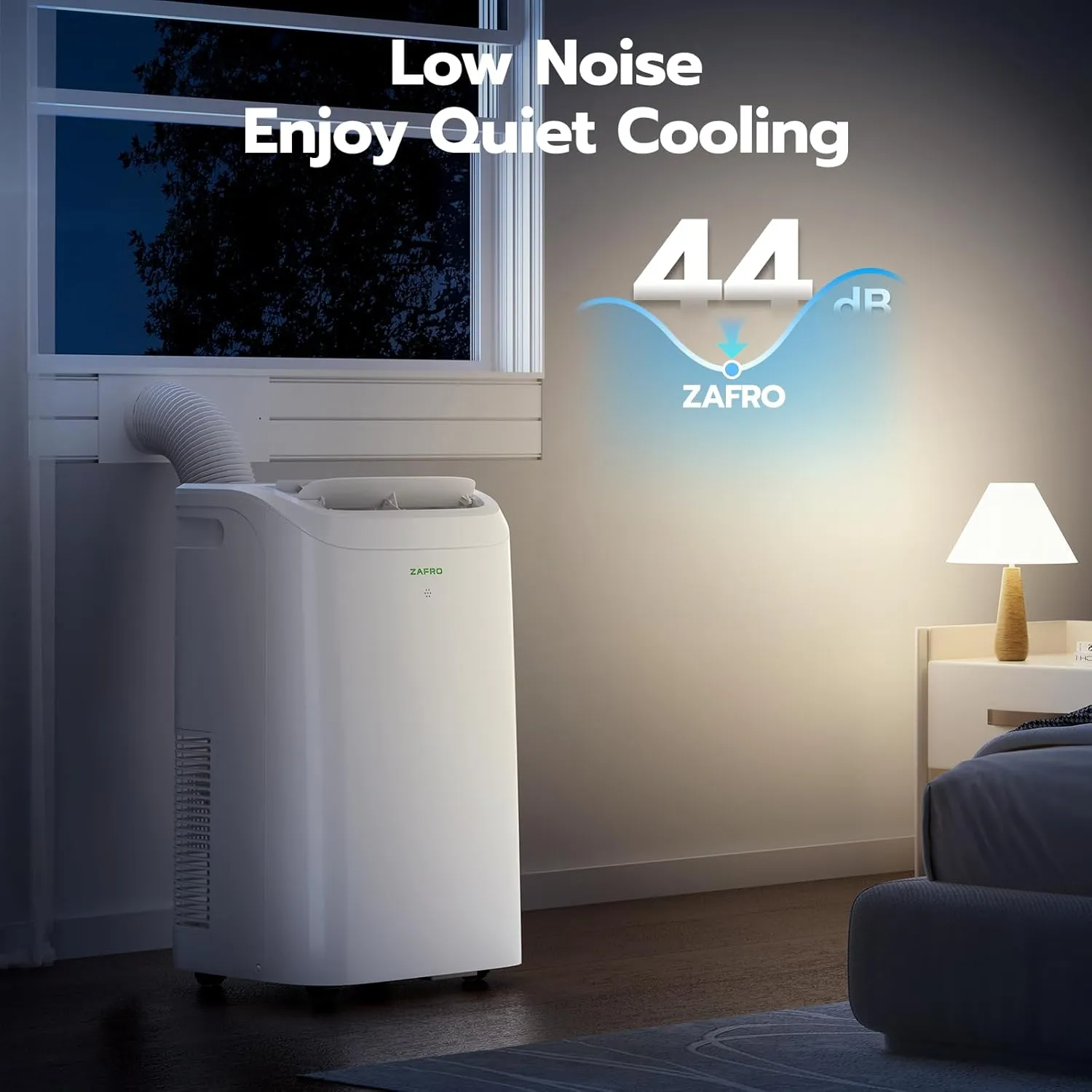 ZAFRO 12,000 BTU (8000 BTU SACC) Portable Air Conditioners with WiFi, 44dB Ultra-Quiet, R32 Eco-Friendly,Fast Cooling in 30s, No Drainage Needed, Filter Cleaning Reminder, 360° Wheels for Home/Office