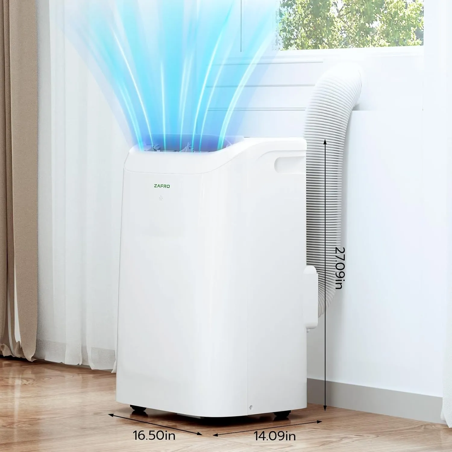 ZAFRO 12,000 BTU (8000 BTU SACC) Portable Air Conditioners with WiFi, 44dB Ultra-Quiet, R32 Eco-Friendly,Fast Cooling in 30s, No Drainage Needed, Filter Cleaning Reminder, 360° Wheels for Home/Office