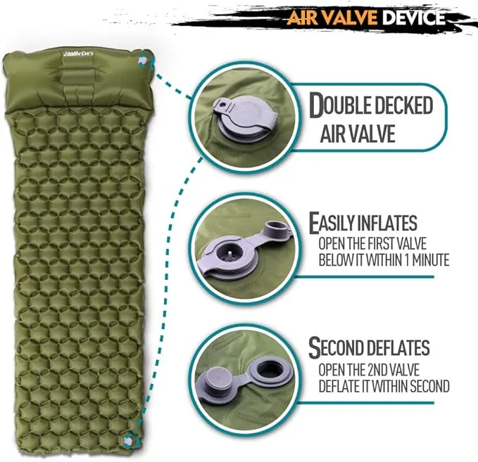 ZOOOBELIVES Ultralight Sleeping Pad with Built-in Pillow, Inflatable Camping Mattress for Backpacking, Traveling and Hiking, Compact and Portable Camp Mat
